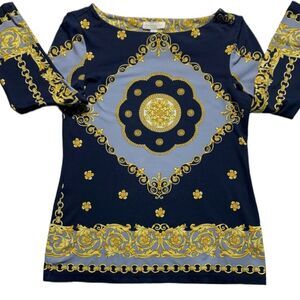 CHARTER CLUB Chain Print Jersey High Scoop Neck Blouse